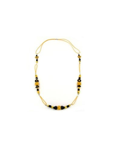 necklace stone-pearl yellow black 90cm