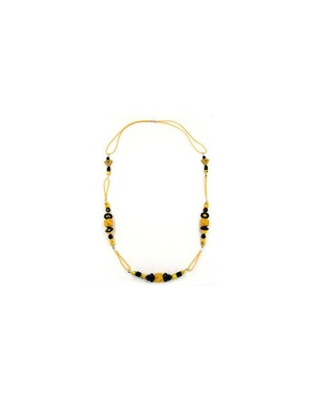 necklace stone-pearl yellow black 90cm