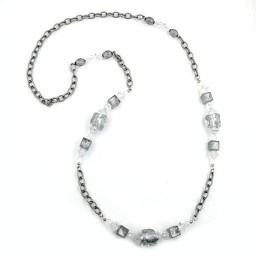 necklace stone-pearl grey anchor chain 95cm