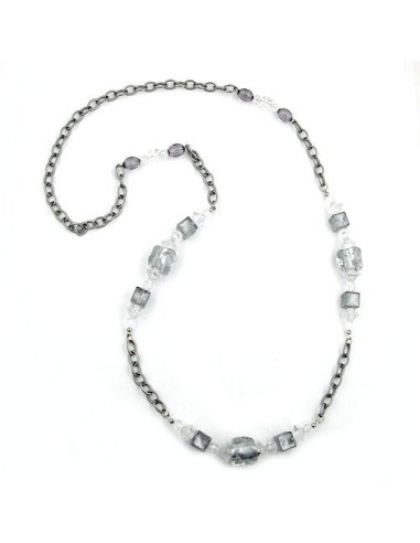 necklace stone-pearl grey anchor chain 95cm