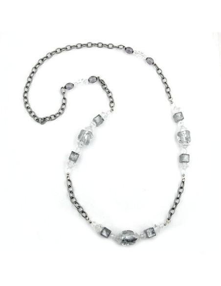 necklace stone-pearl grey anchor chain 95cm