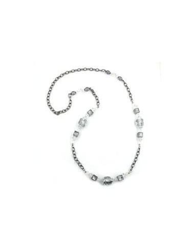 necklace stone-pearl grey anchor chain 95cm