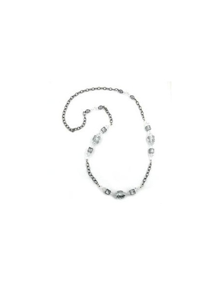 necklace stone-pearl grey anchor chain 95cm