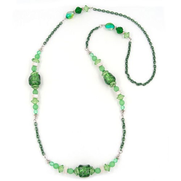 necklace stone-pearl green anchor chain 95cm