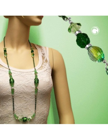 necklace stone-pearl green anchor chain 95cm