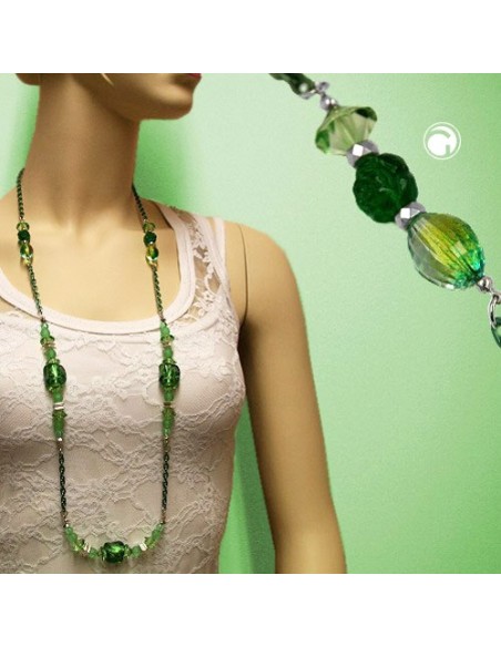 necklace stone-pearl green anchor chain 95cm