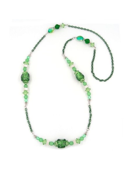necklace stone-pearl green anchor chain 95cm