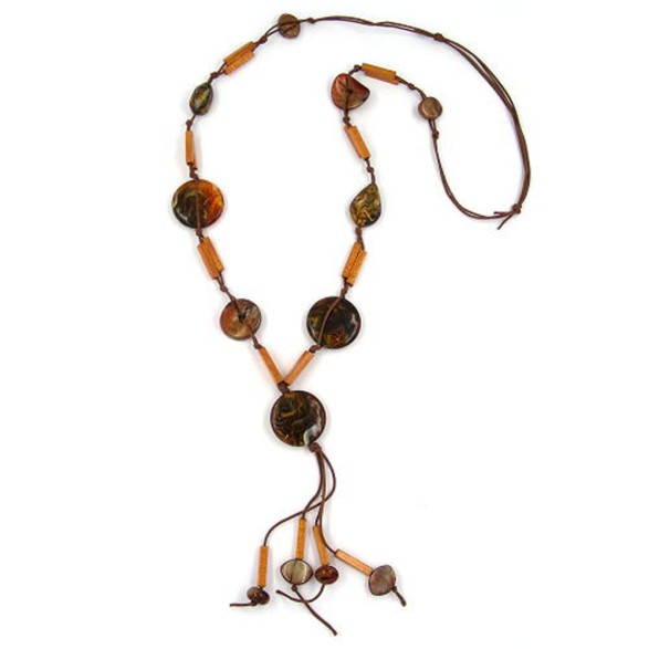 necklace disc brown-marbled ochre 90cm