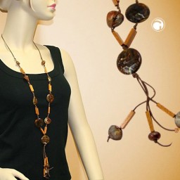 necklace disc brown-marbled ochre 90cm