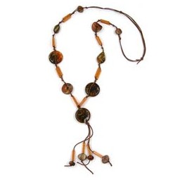 necklace disc brown-marbled ochre 90cm