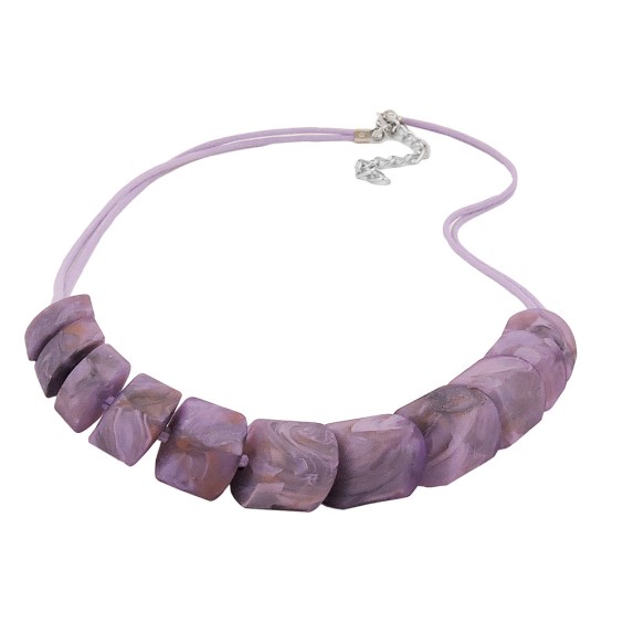 necklace slanted beads lilac-marbeled cord light lilac