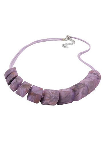 necklace slanted beads lilac-marbeled cord light lilac