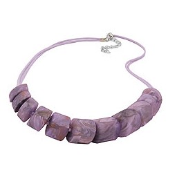 necklace slanted beads lilac-marbeled cord light lilac