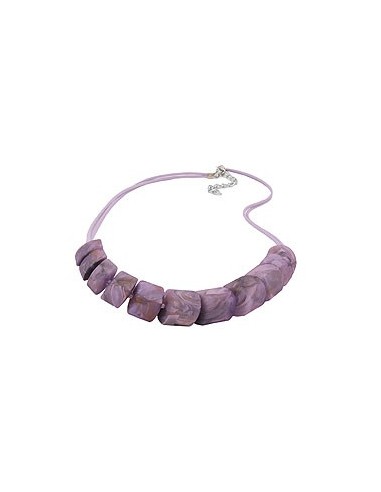 necklace slanted beads lilac-marbeled cord light lilac
