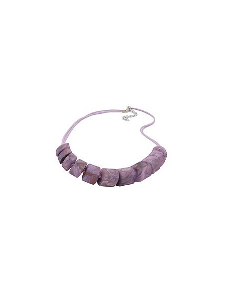 necklace slanted beads lilac-marbeled cord light lilac