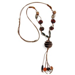 necklace spiral bead beige brown 100cm