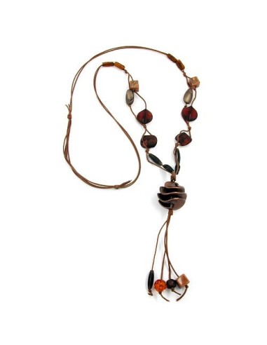 necklace spiral bead beige brown 100cm