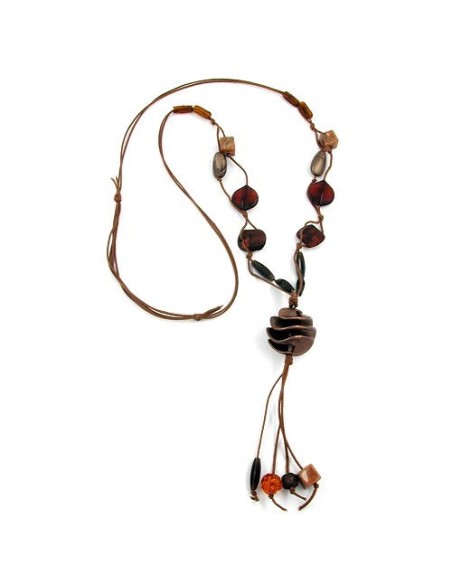 necklace spiral bead beige brown 100cm