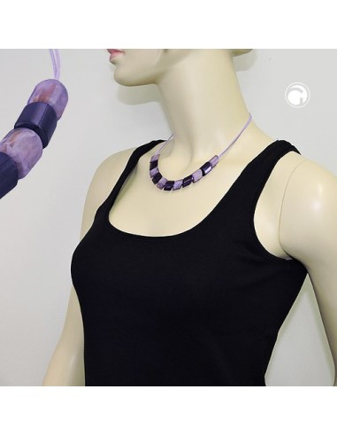 necklace slanted beads lilac-mixed cord light lilac