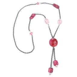 necklace nugget-beads pink 90cm