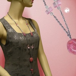 necklace nugget-beads pink 90cm