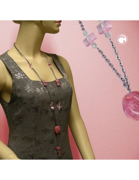 necklace nugget-beads pink 90cm