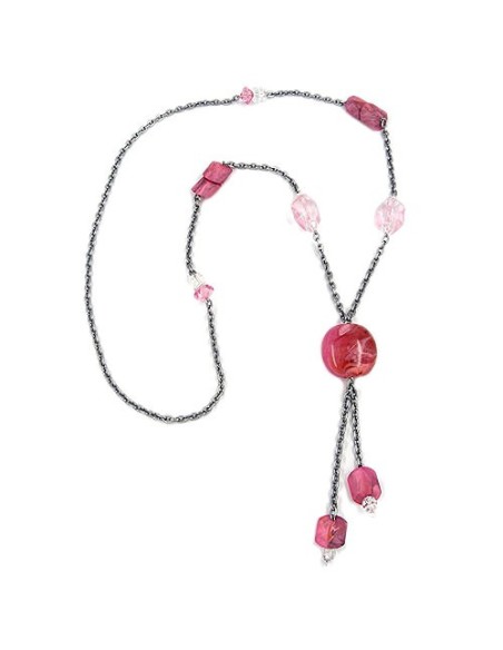 necklace nugget-beads pink 90cm