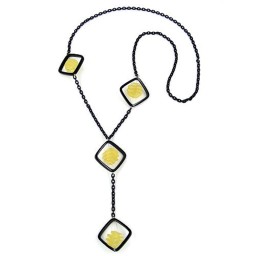 necklace black square yellow spiral 90cm