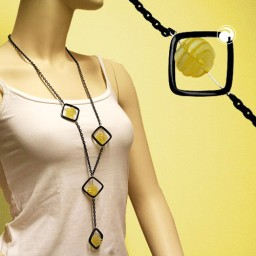 necklace black square yellow spiral 90cm