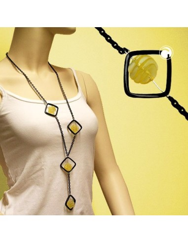 necklace black square yellow spiral 90cm