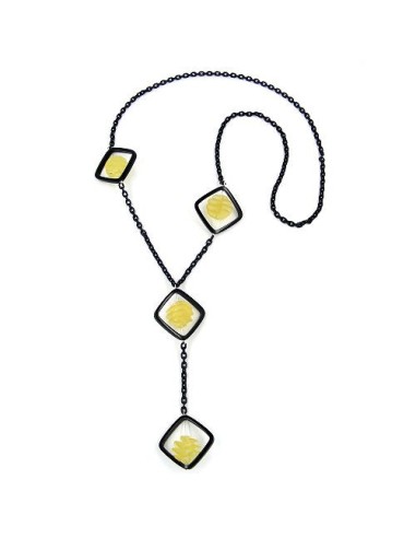 necklace black square yellow spiral 90cm