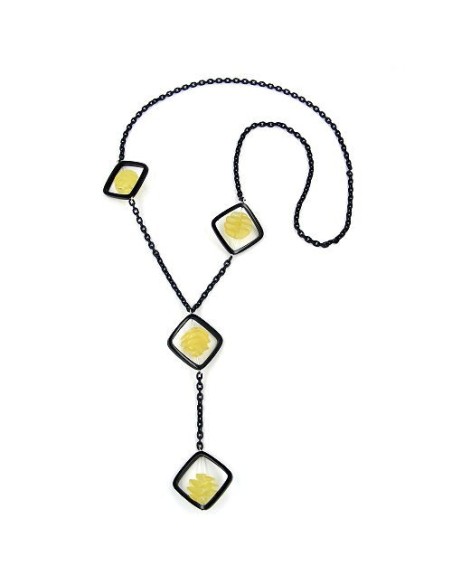 necklace black square yellow spiral 90cm