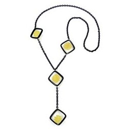 necklace black square yellow spiral 90cm