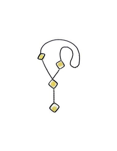 necklace black square yellow spiral 90cm