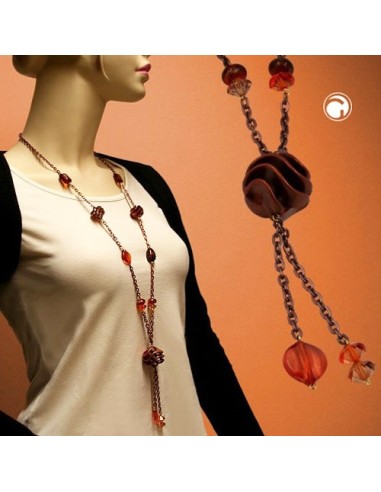 necklace spiral pearl copper-brown anchor chain 90cm