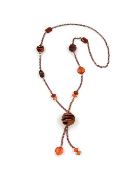 necklace spiral pearl copper-brown anchor chain 90cm