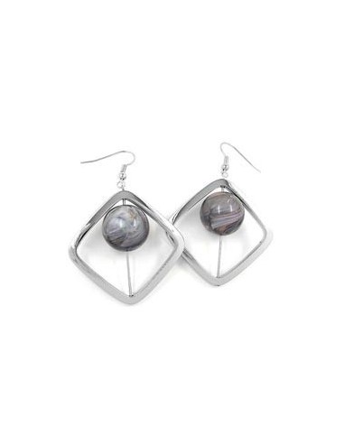 hook earrings square silver coloured with bead grey