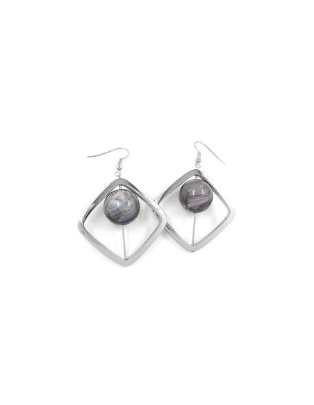 hook earrings square silver coloured with bead grey