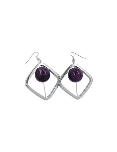 hook earrings square silver coloured with bead purple