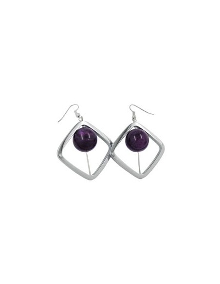 hook earrings square silver coloured with bead purple