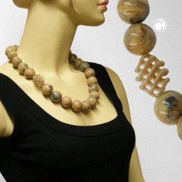 necklace beads 22mm brown marbled 60cm