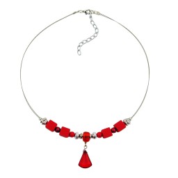 necklace red and silver-coloured beads on coated flexible wire