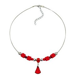 necklace red and silver-coloured beads on coated flexible wire