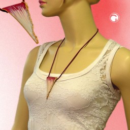 necklace triangle red-beige enameled 60cm