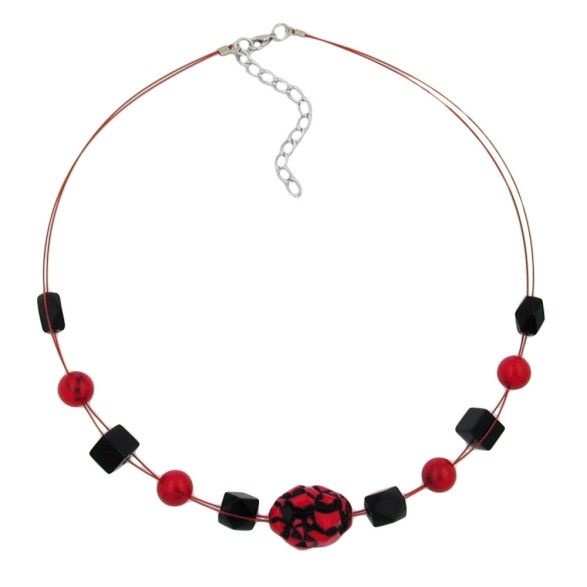 necklace red and black beads on coated flexible wire