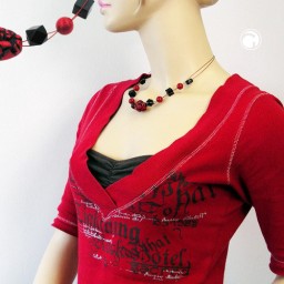 necklace red and black beads on coated flexible wire