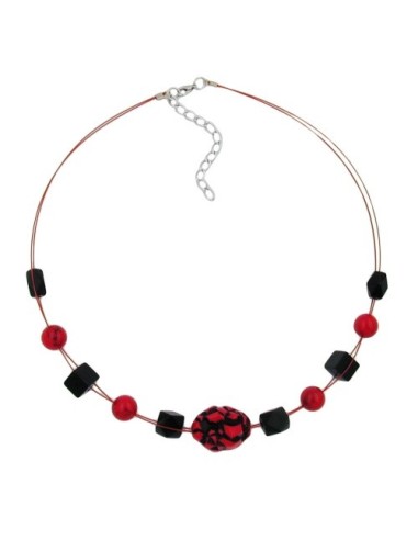 necklace red and black beads on coated flexible wire