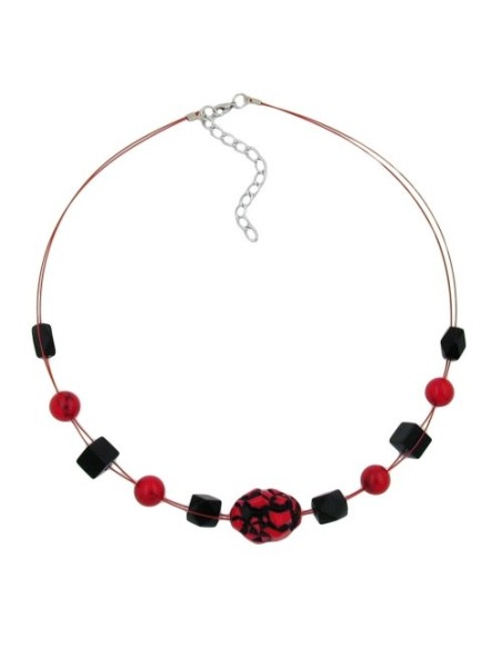 necklace red and black beads on coated flexible wire