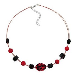 necklace red and black beads on coated flexible wire