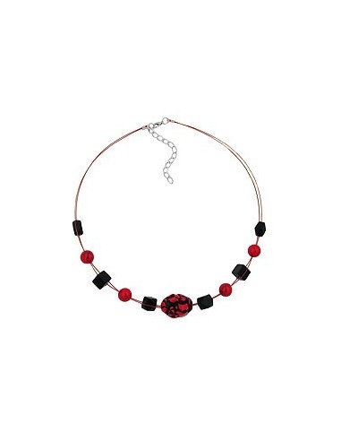 necklace red and black beads on coated flexible wire